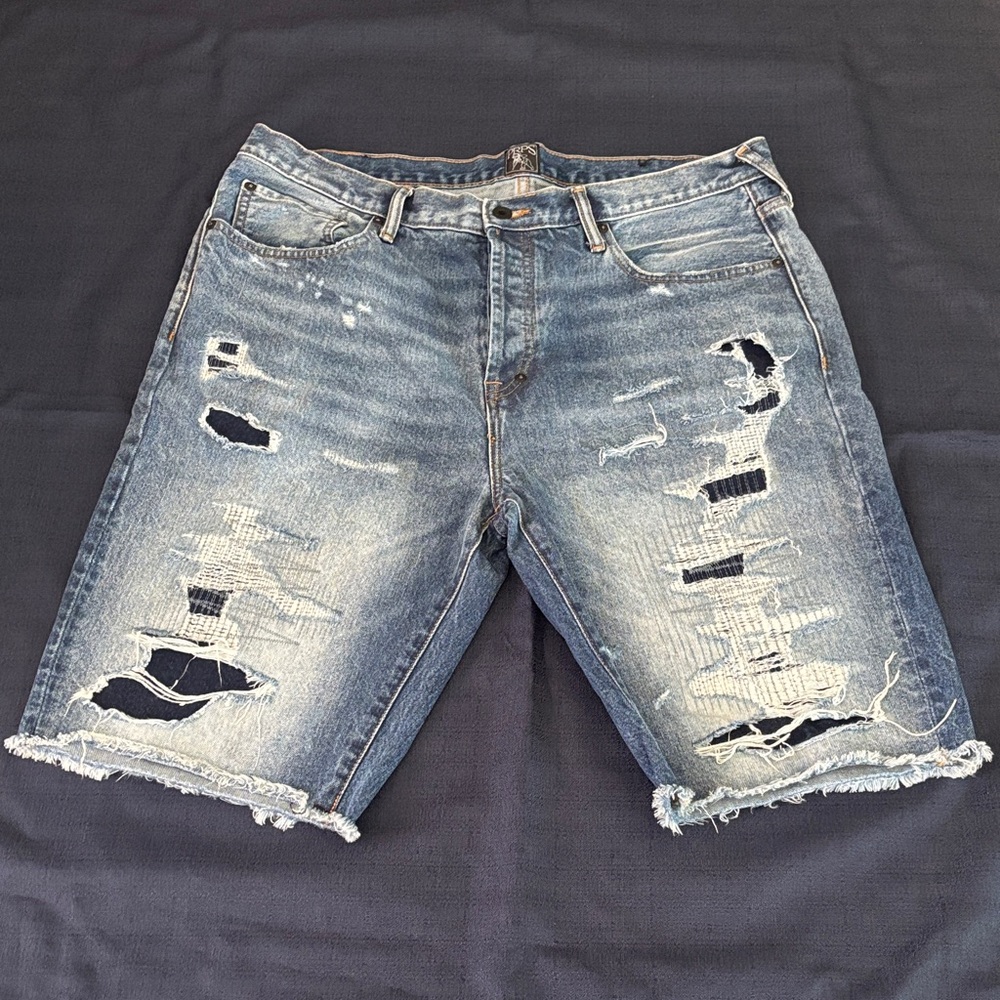 PRPS Distressed Light Blue Denim Jean Shorts